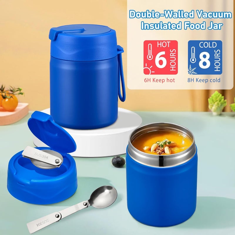 Howeemo Bento Lunch Box for Kids with 17oz Soup Thermo,Insulated Tumbler Water Bottle and Insulated Lunch Bag,Leak-Proof 3 Compartment Lunch Food Container with Ice Pack for Kids to School-Blue - Image 3